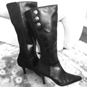 Black suede and pleather boots